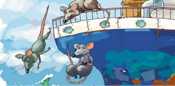 Parecem ratos, mas são tucanos abandonando o Titanic Temer. E não deixam de ser ratos mesmo...